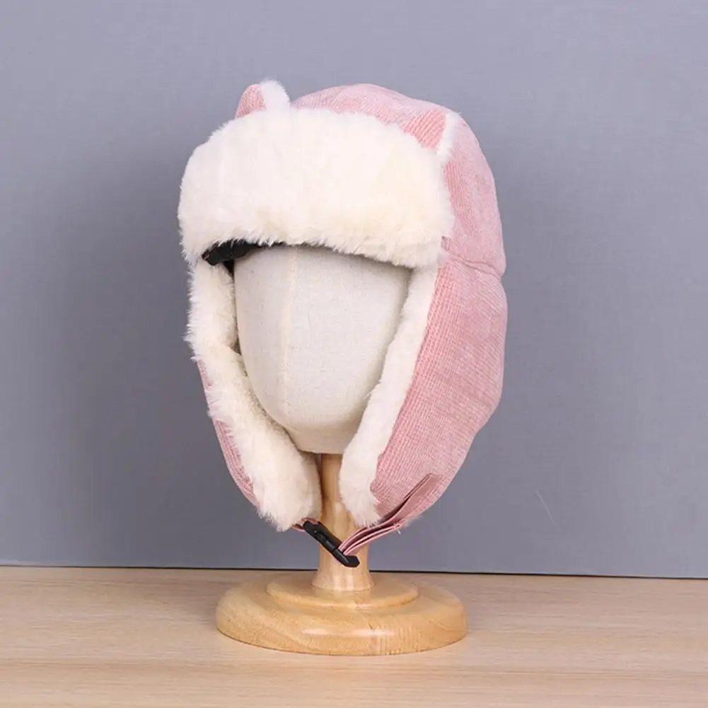

Cycling Hat Cat Ears Corduroy Keep Warm Fall Winter Girls Bomber Riding Earflap Cap Winter Hat for Everyday Life