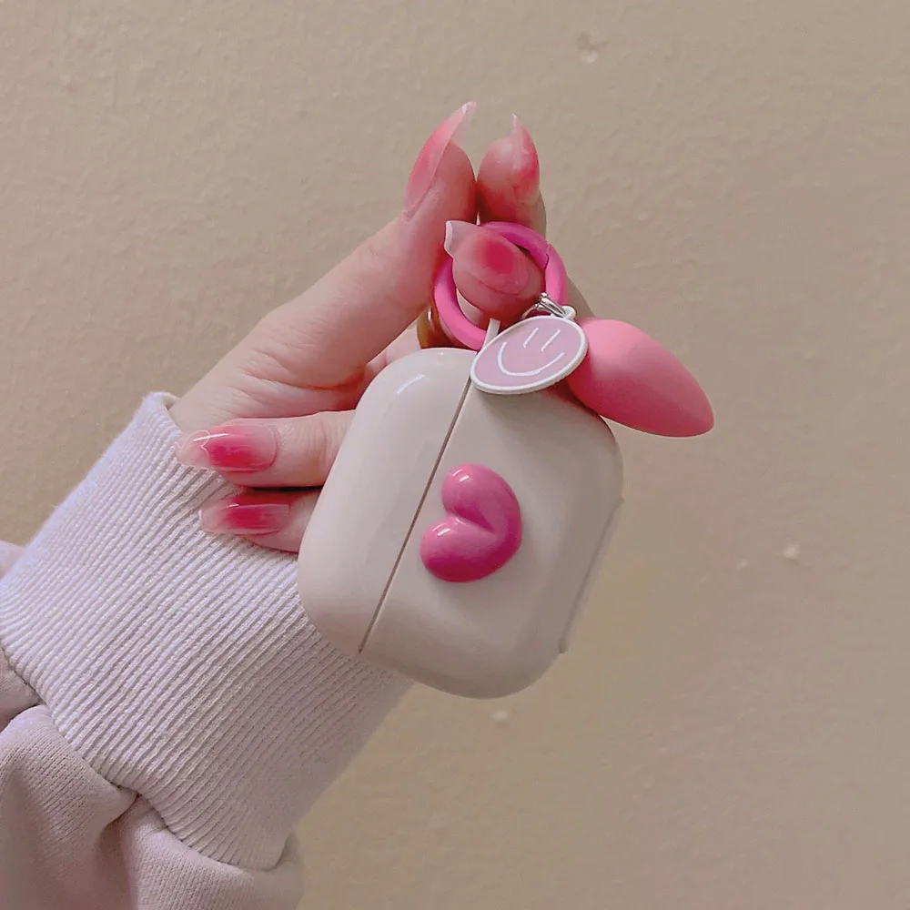 

Чехол для наушников Apple AirPods 2 Pro, чехол с розовым персиковым сердцем, брелок, милый мягкий чехол для наушников Bluetooth, чехол для Air Pods 3, чехол
