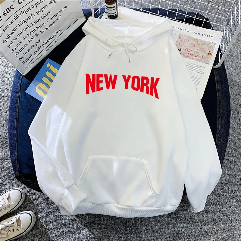 

Women's Hoodies New York Letter Print Autumn Winter Women Fleece Sweatshirts Long Sleeve Loose Hooded