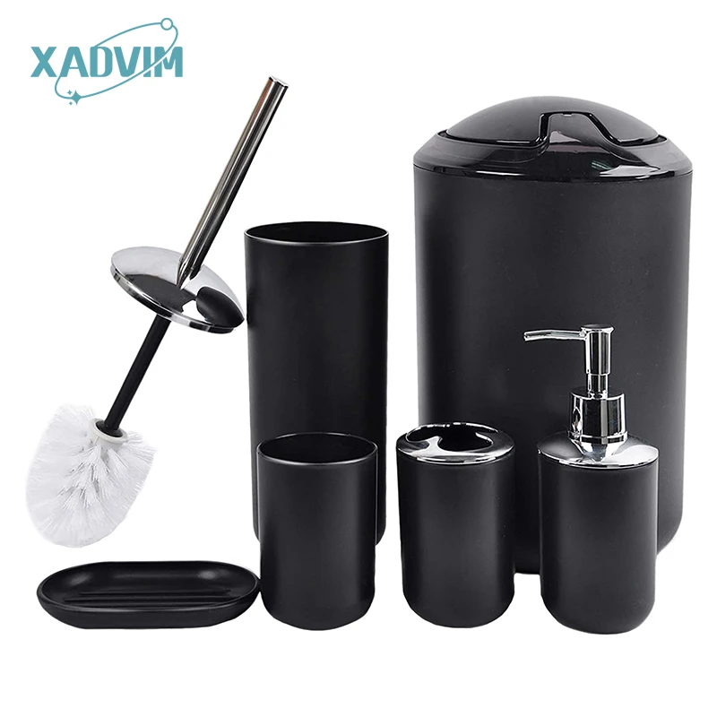6pcsset luxury bathroom accessories plastic toothbrush holder cup soap dispenser dish toilet brush holder trash can set free global shipping
