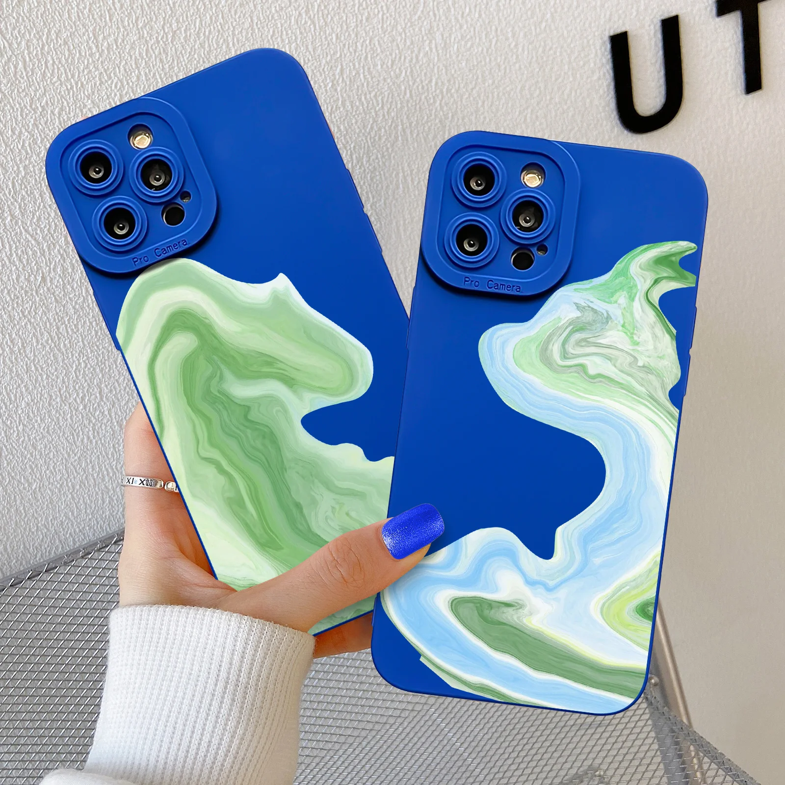 

Art Hand Painted Blue Phone Case for Iphone 11 12 13 PRO 7 8 Plus X Xs Max Xr SE 2020 Full Lens Protector Soft Silicone Cover