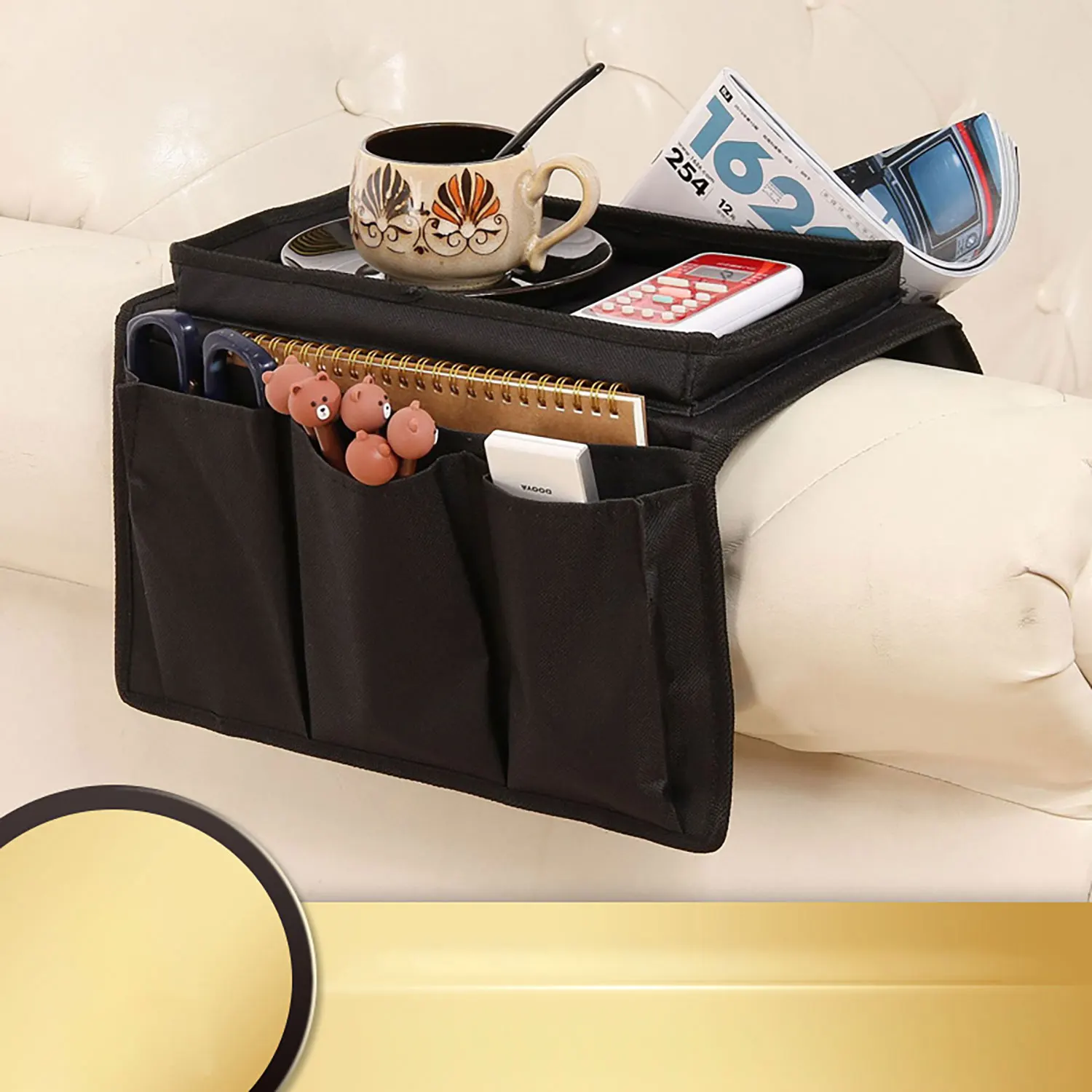 

Sofa Armrest Organizer With 4 Pockets And Cup Holder Tray Couch Armchair Hanging Storage Bag For TV Remote Control Cellphone