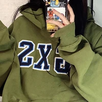 autumn and winter new loose simple fashion letter printing hooded casual all match plus velvet thick thick warm sweater