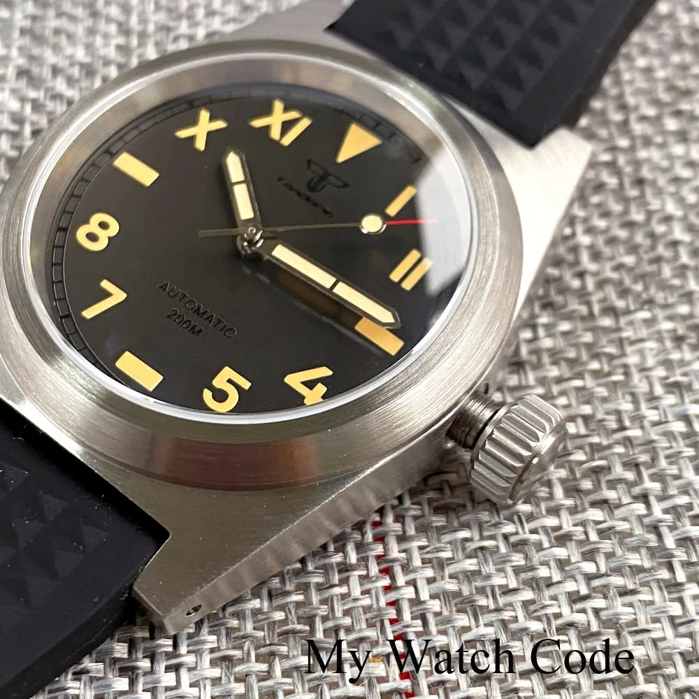 Tandorio Diver Pilot Watch 38mm Vintage California Automatic Watch for Men Gun grey Dial NH35A pt5000 AR Domed Sapphire Crystal enlarge