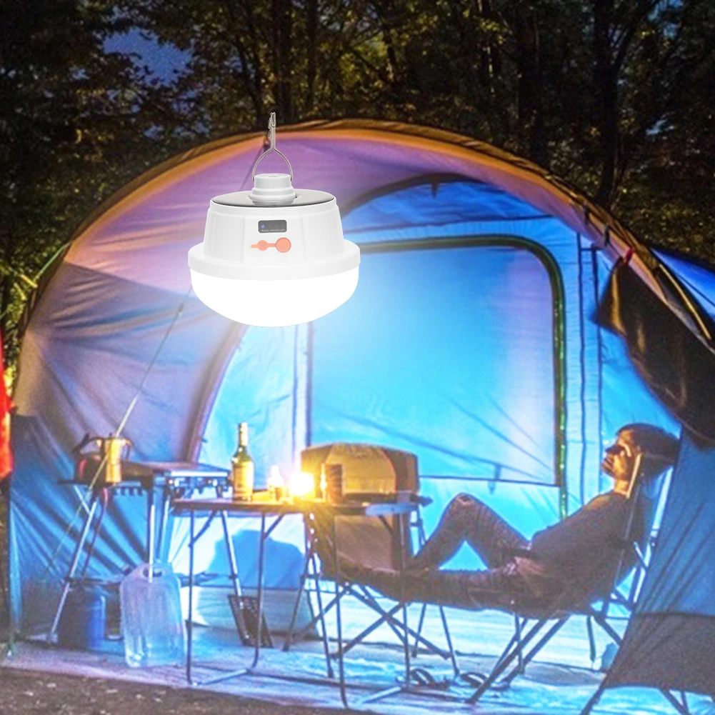 Портативный светильник для кемпинга на солнечной батарее, перезаряжаемая от USB лампа для ремонта, рабочего освещения с крючком и дисплеем м...