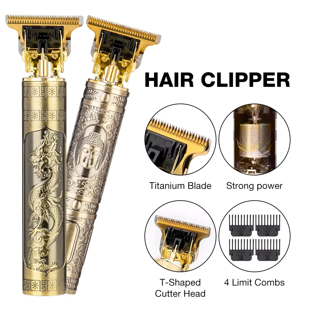 Vintage Hair Lighter Clipper For Men Barber Hairdresser Hair Cutting Machine 0mm Cordless Rechargeable Beard Shaver Trimmer enlarge