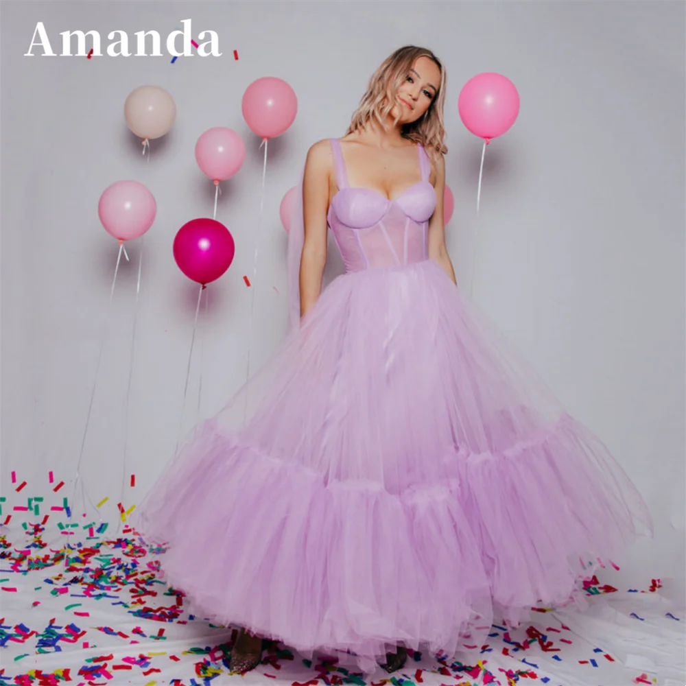 

Короткое фатиновое платье для принцессы Amanda, фиолетовое бальное платье для вечеринки, ТРАПЕЦИЕВИДНОЕ ПЛАТЬЕ до колена для выпускного вечера, 2023