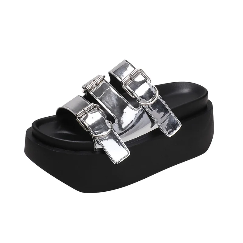 

Summer Chunky Slippers Women 2023 Fashion Thick-Bottom Sandals Flip Flops Wedges Buckle Slippers Platform Beach Slides Zapatos