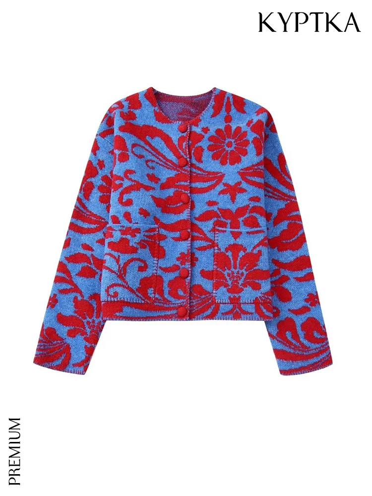 

Женский винтажный жаккардовый кардиган KYPTKA, трикотажный кардиган с длинными рукавами и пуговицами спереди, верхняя одежда, 2019