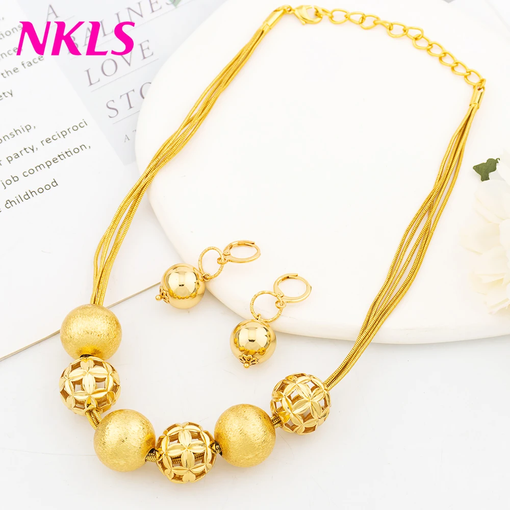 

Dubai Charm Earrings and Necklaces for Wedding Women Hollow Ball Design Jewelry Set African Bohemian Luxury Trend Accessories