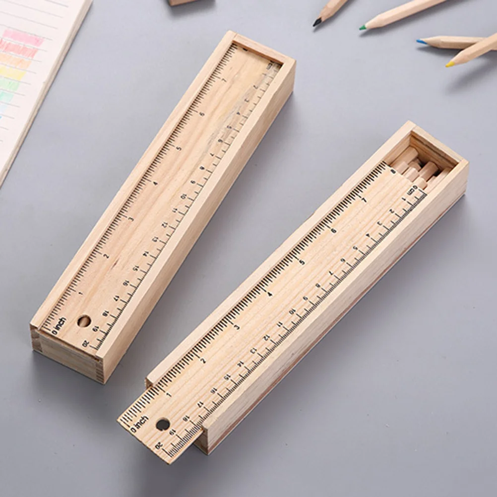 Wood Measuring Student Case Portable Stationery Box Wood Case Box Wooden Stationery Box