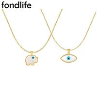 fashion gold plated white shell elephant animal blue evil eye charms pendant necklace clavicle chain for women men jewelry gifts