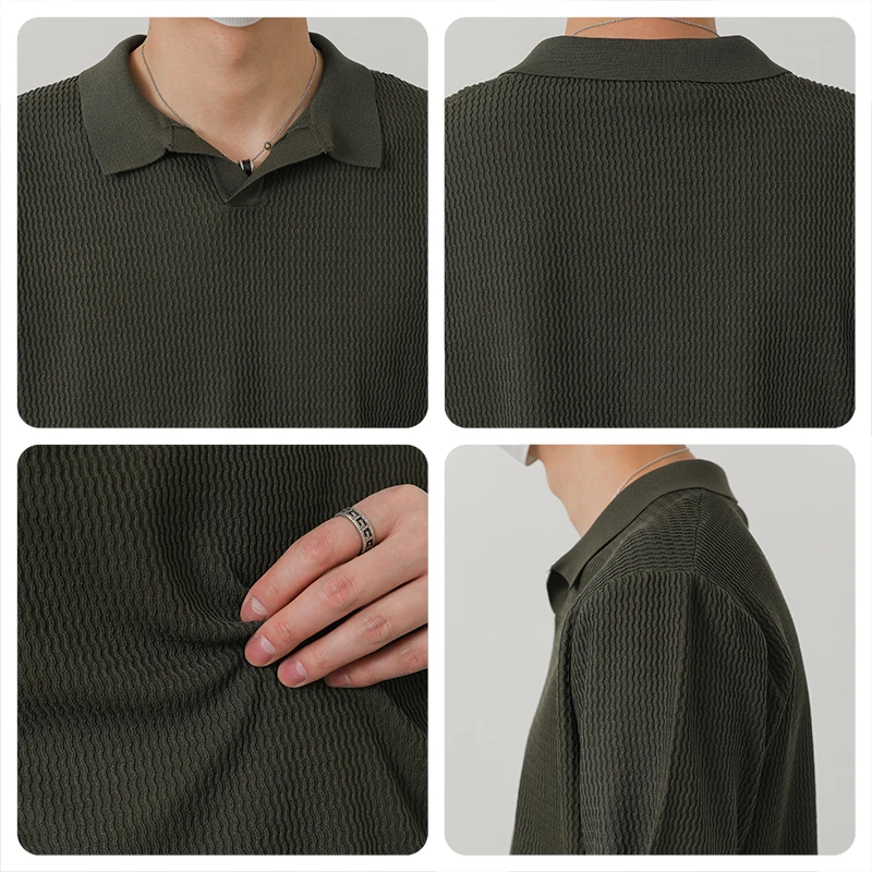 ZPZ Summer Top Korean Sle Lapel Paul Polo Shirt Men's Short Sleeve T-shirt Trendy Half Knitted Breathable |