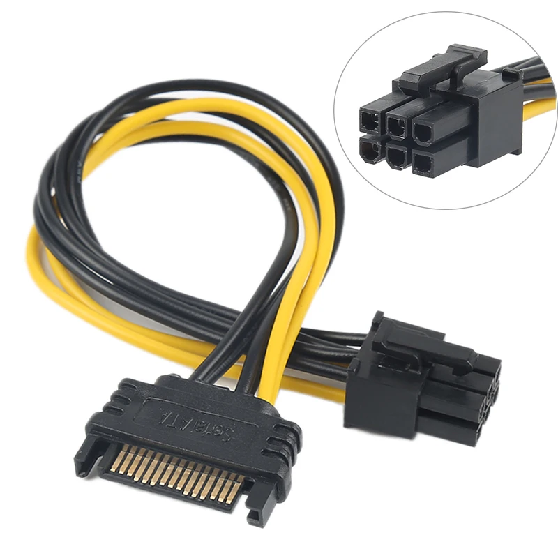 

15pin SATA Power To 6pin PCIe PCI-E Adapter Cable Graphics Card 15 Pin SATA Female to 6 Pin Male Cord for BTC ETH Mining Miner