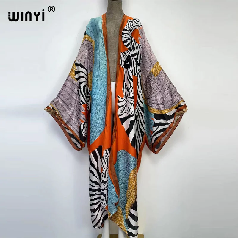 

WINYI 2023 Summer Women Cardigan stitch Cocktail sexy Boho Maxi African Holiday Batwing Sleeve Silk feeling Robe kimono kaftan