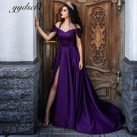 2022 purple off the shoulder sexy lace up evening dresses for women satin split sweetheart prom party gown vestidos de noche