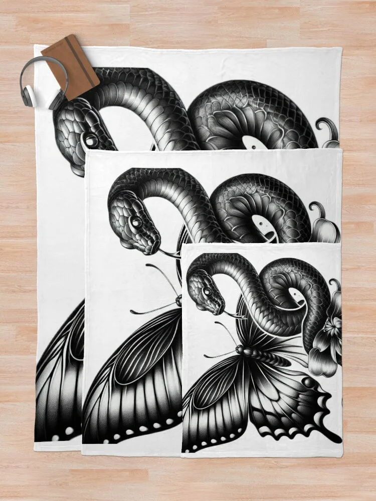 бабочка со змеей и цветочным татуировкой иллюстрация эскиз пледы роскошные