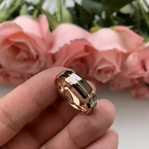 Мужское и женское кольцо из карбида вольфрама с покрытием из розового золота