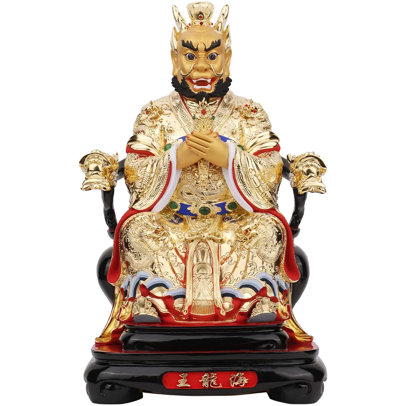 

Wood carving Buddha statue sitting sea dragon king gilded statue ornament