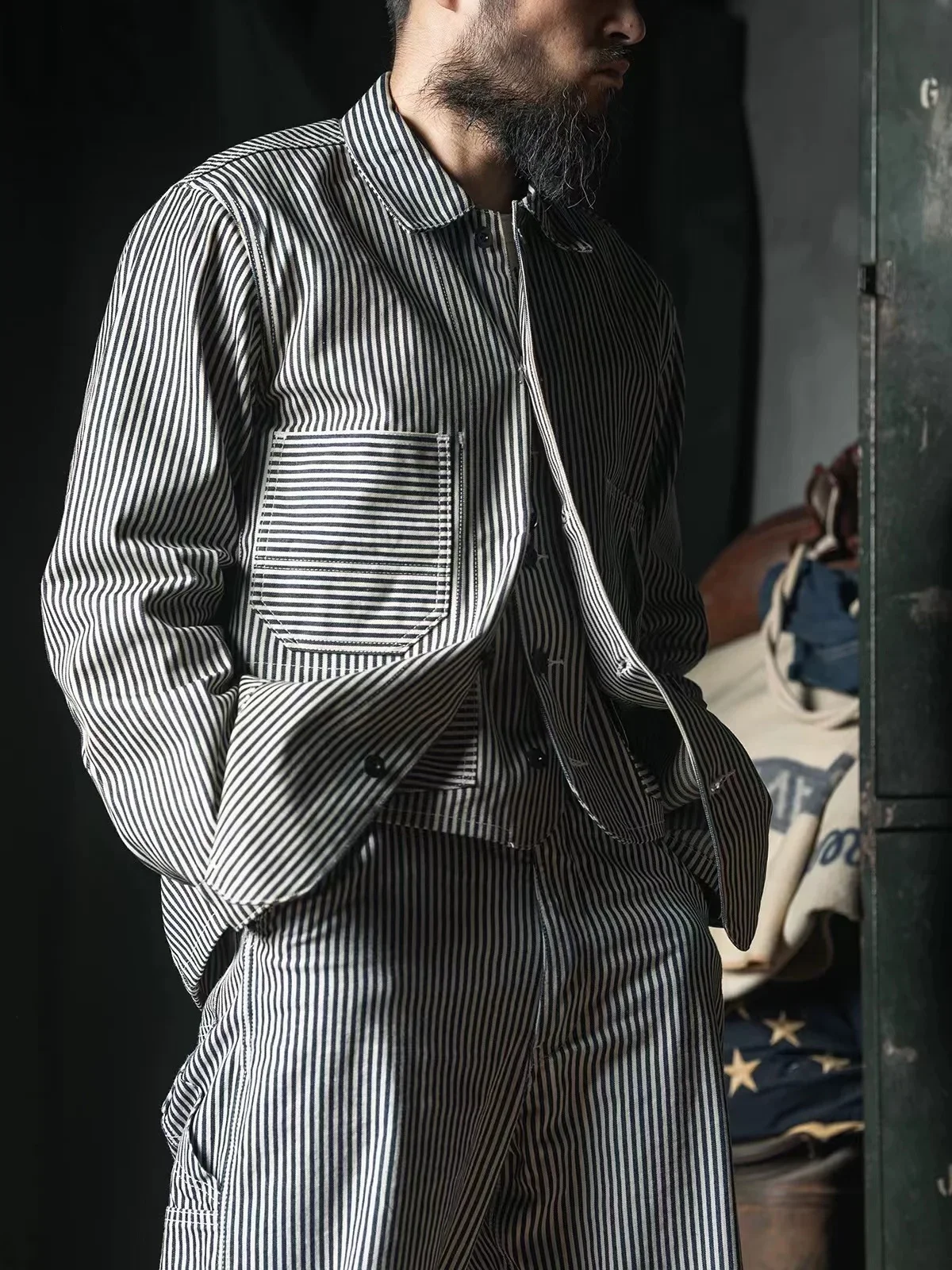 Прочный Бронсон партия 422 Экспресс полоса Chore Пальто Ретро джинсовая железная