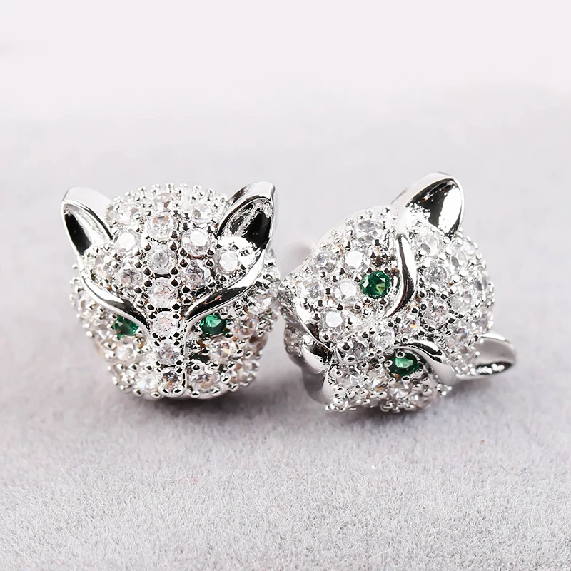 Модные цветные серьги-гвоздики в форме головы леопарда полностью блестящие