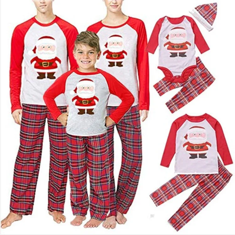 Christmas suit European and American style Santa Claus printed plaid pants parent-child suit suit home dress