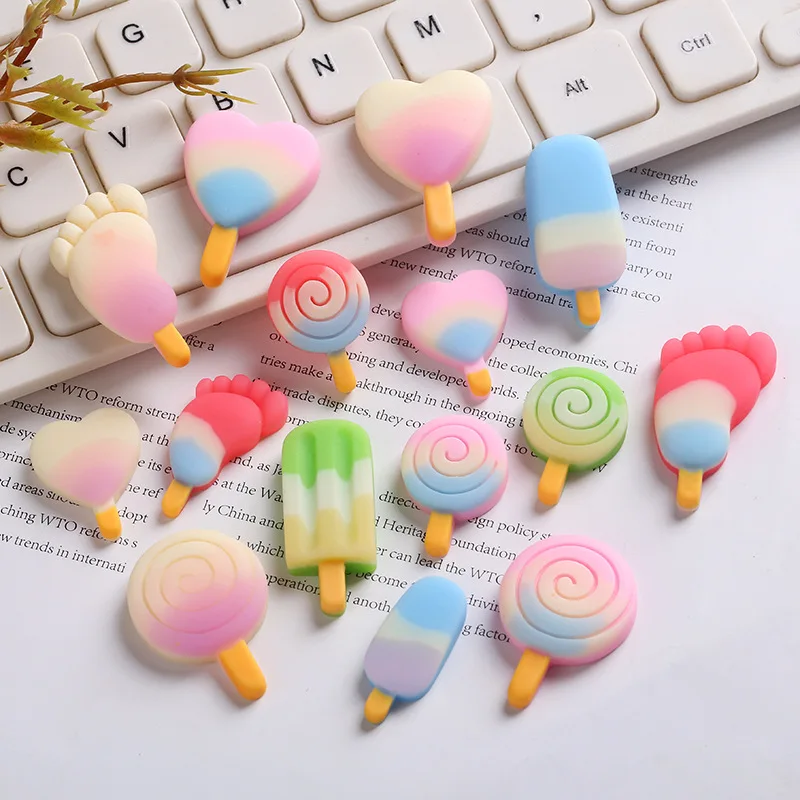 

10pcs New Colorful Popsicle Ice-lolly Lollipop Resin Flatback Cabochons Scrapbook DIY Ornaments Jewelry Accessories Supply R228