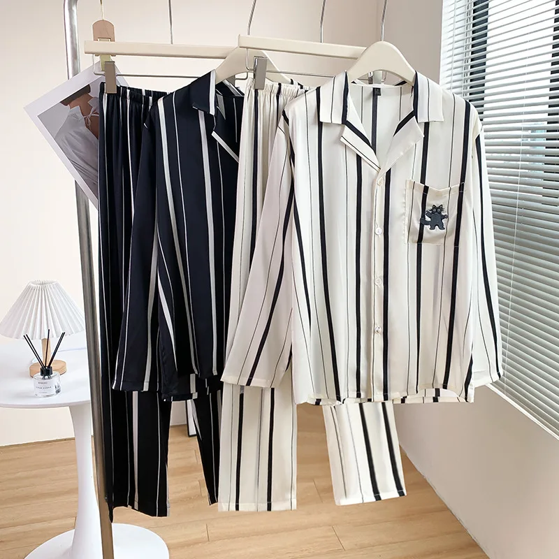 

Striped Printed Pajamas Couple Clothes Spring And Autumn Style Long-sleeved Animals Summer Ice Silk Home Clothes