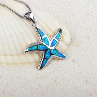 real 925 sterling silver necklace created blue opal necklace starfish pendants necklace for women jewelry necklace