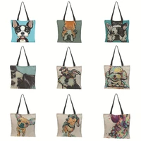 y2k dog oil painting tote bags for women linen reusable shopper bag animal printing eco large capacity shoulder bag female