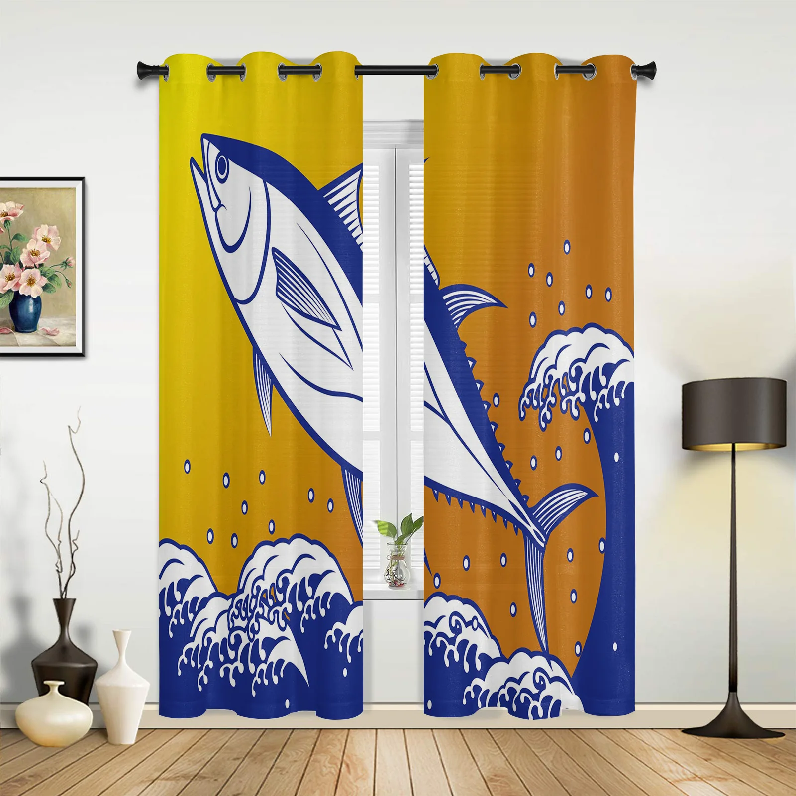 

Animal Fish Sea Wave Spray Curtains for Bedroom Living Room Drapes Kitchen Children's Room Window Curtain Modern Home Decor