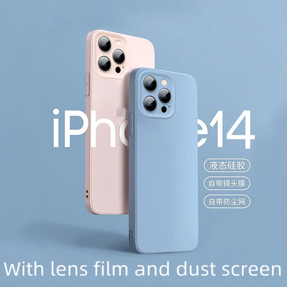 

IPhone 14 phone case with lens film Apple 13 liquid full package with dust screen soft shell