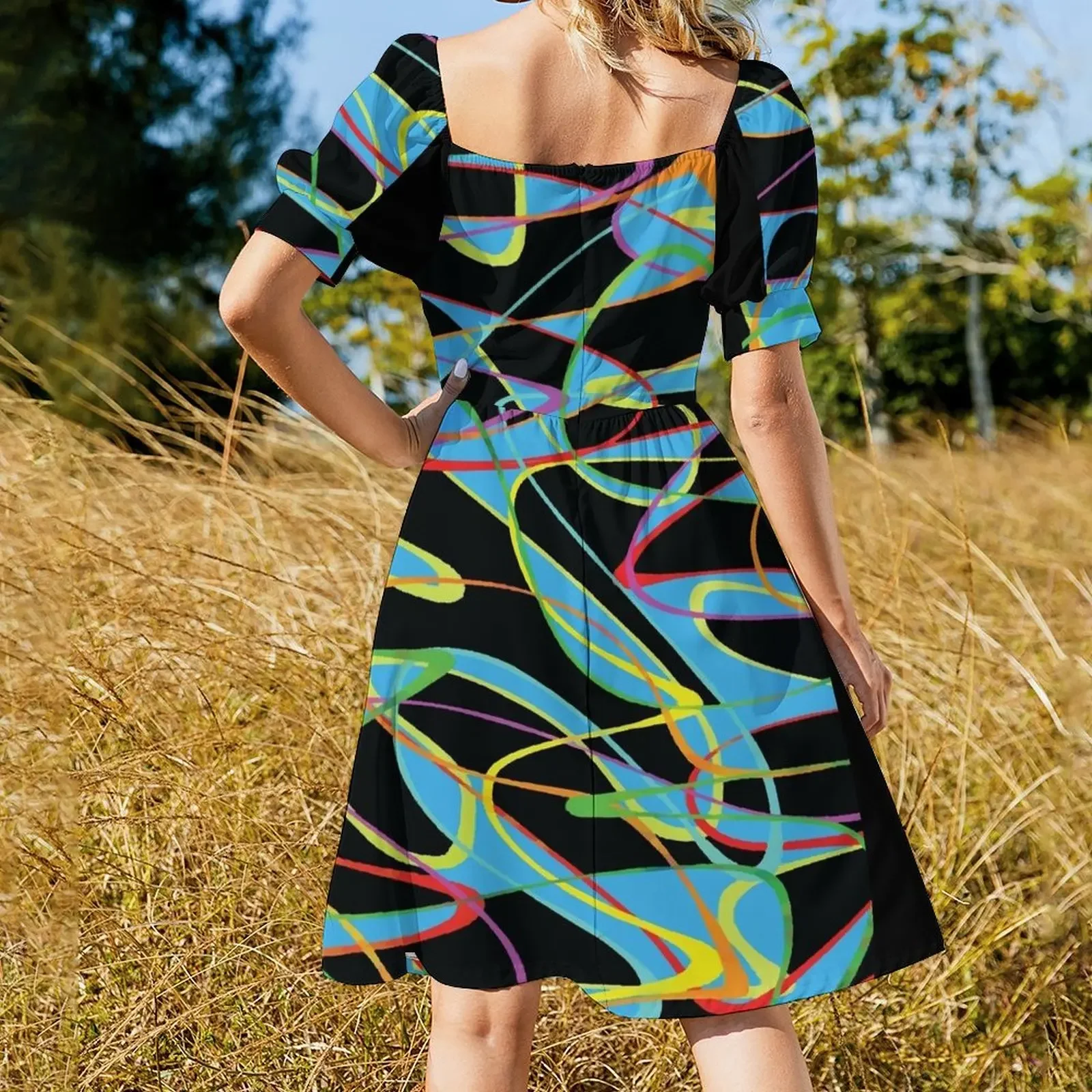 Zany Colorful 80's Zoom Print Платье с короткими рукавами Роскошное платье для беременных