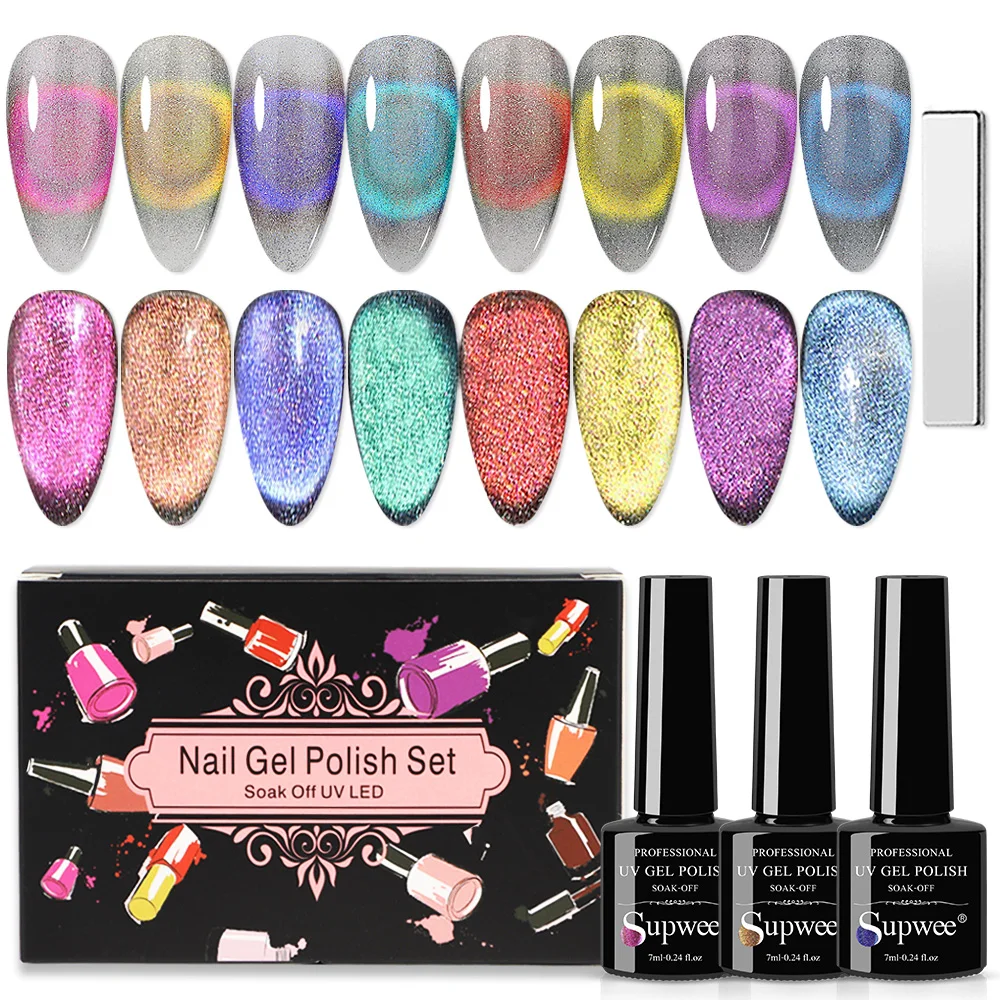 

SUPWEE 8Pcs Gel Nail Polish Set Cat Eye Semi Permanent Enamel Magnetic 9D Galaxy Cat Eye Soak Off UV Gel Nail Art Varnish Hybrid