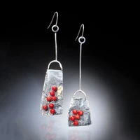 vintage drop earring for women classic silver color red coral asymmetric lock bag shape hook jewelry women