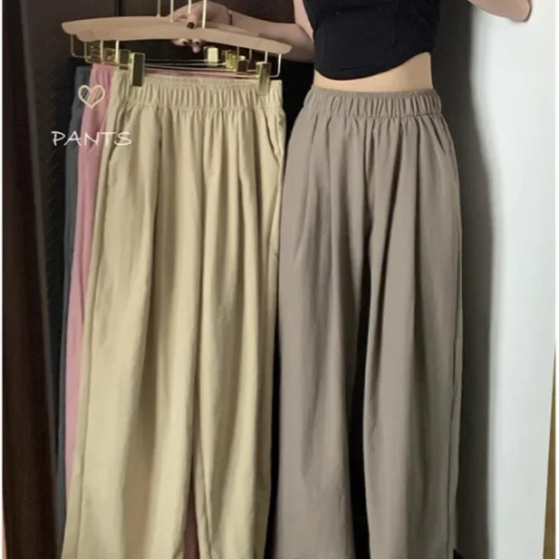 Женские весенние повседневные брюки свободного кроя цвета хаки с прямыми