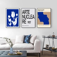 simple modern klein blue matisse flower pattern abstract renaissance wall art canvas painting posters for living room home decor
