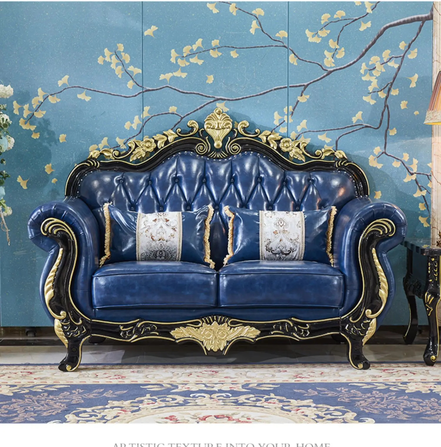 Кожаный диван в Европейском стиле сочетание большой мебели для гостиной