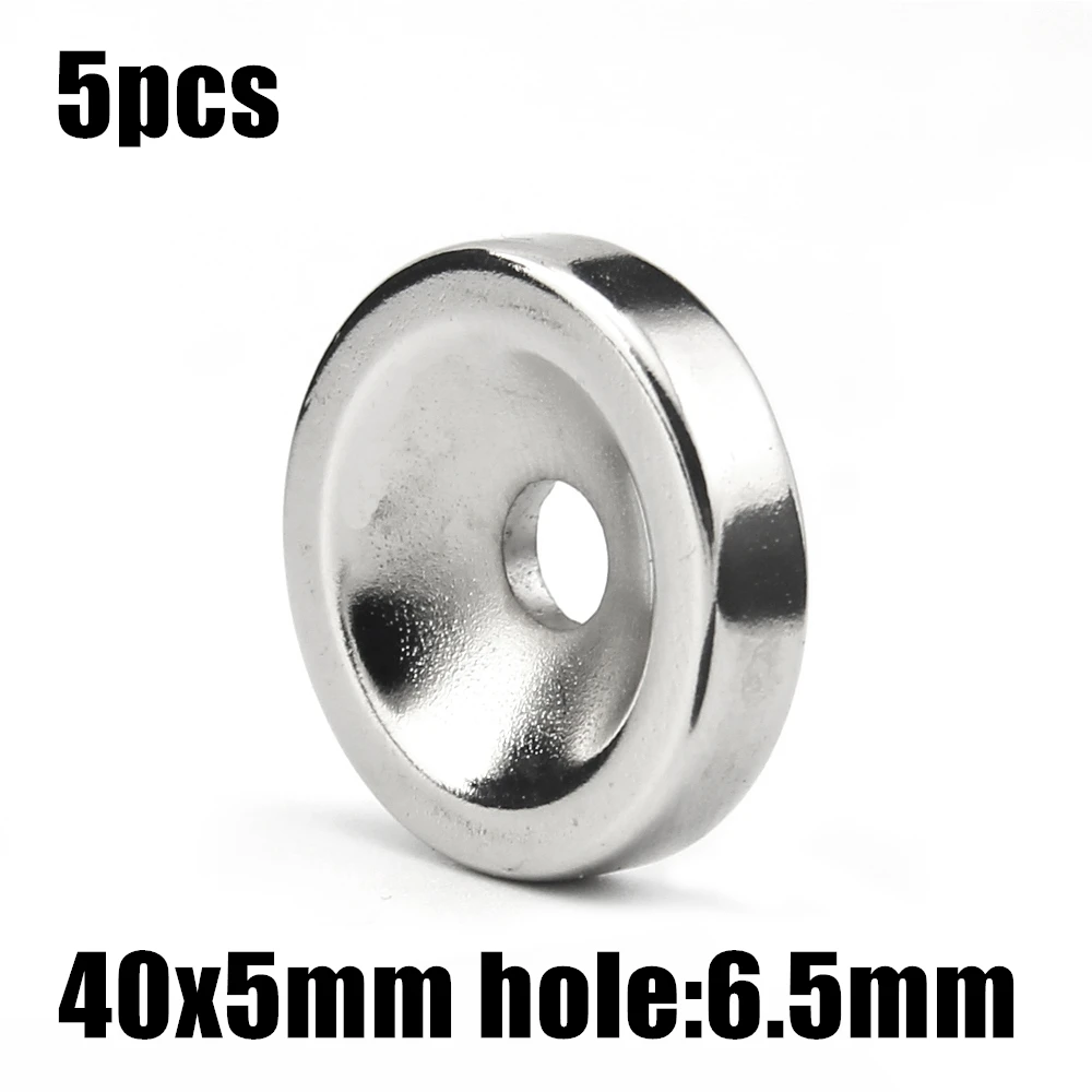 

5pcs 40x5mm Hole: 6mm super Strong Round Neodymium Countersunk Ring Magnets Rare Earth N35