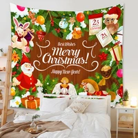 christmas tree print tapestry wall hanging background cloth decor red santa claus polyester tapestry home room decor table cloth