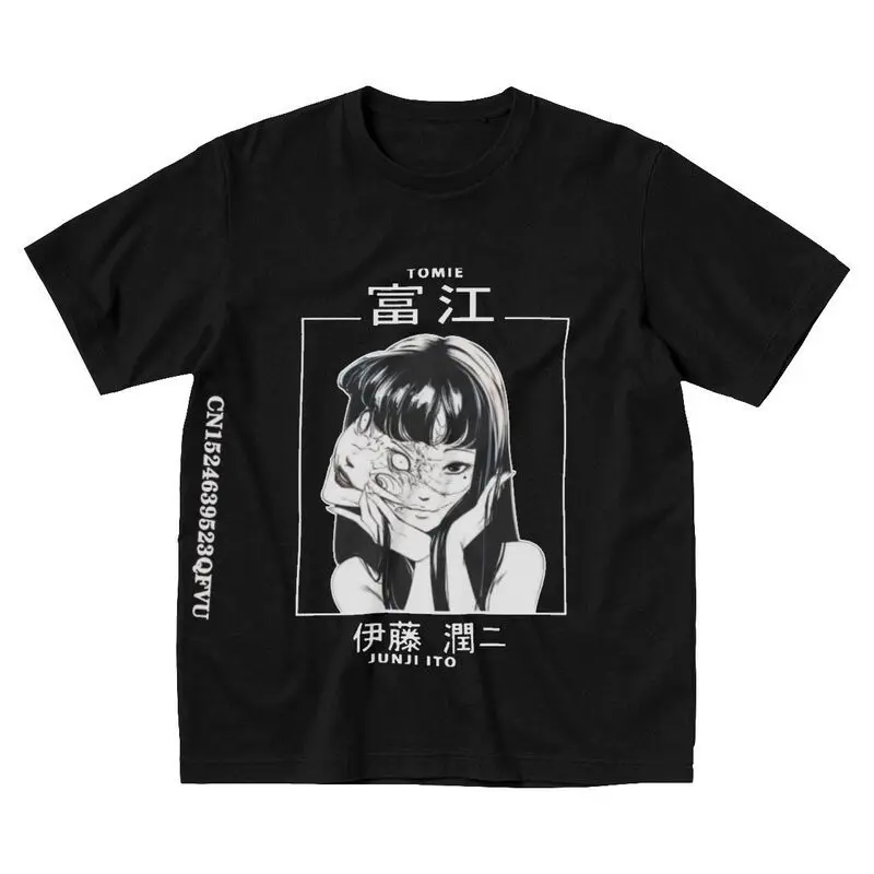 Men's Tomie Junji Ito Uzumaki Tshirts Emo Clothesd Cotton Tshirts Fashion T-Shirt Harajuku Horror Manga Anime Tees Alternative