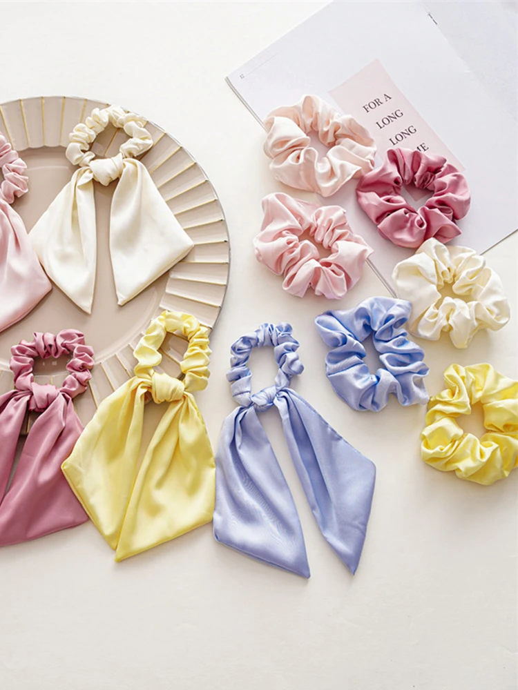 

New Fashion Bowknot Elastic Hair Bands For Women Girls Solid Color Scrunchies Headband Hair Ties Ponytail Holder Hair Accessorie