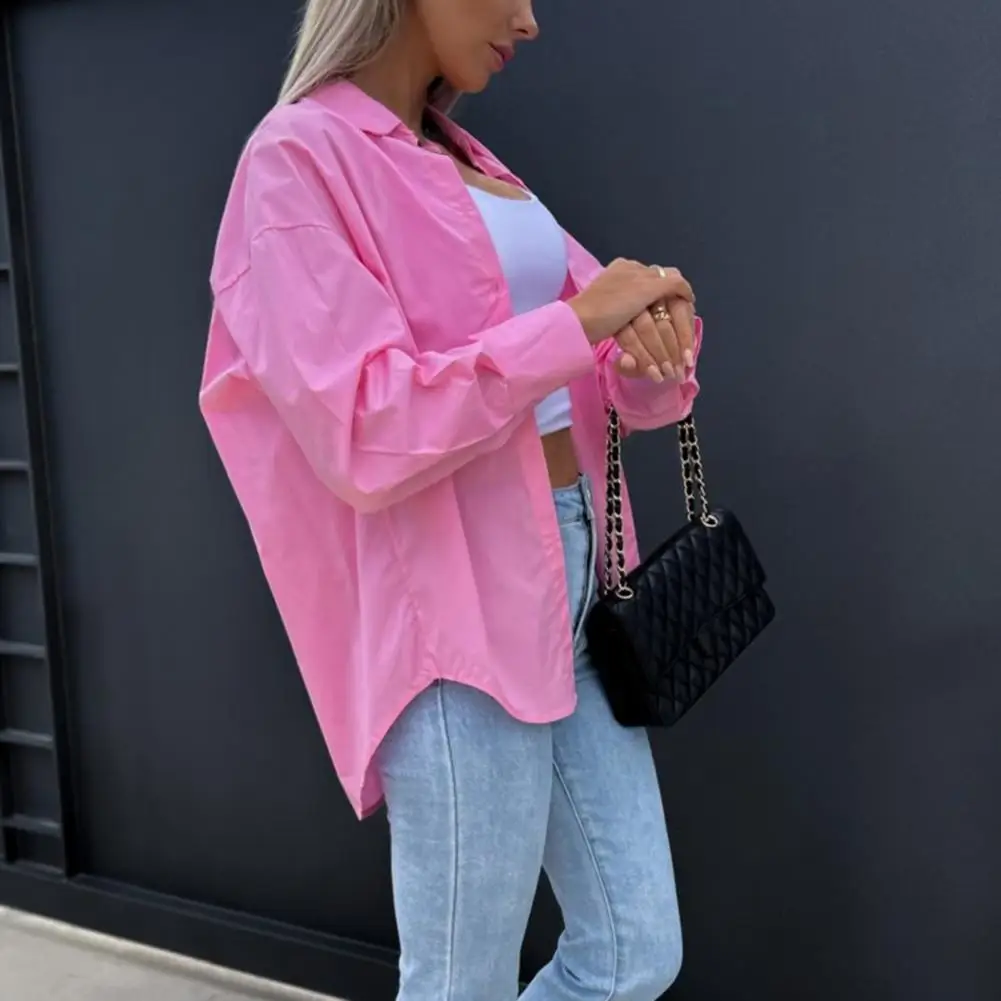 

Office Lady Shirt Solid Color Ladies Top Loose-fitting Irregular Shirt