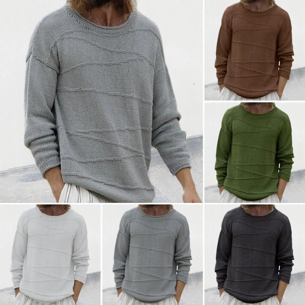 

Men Ribbed Cuff Sweater Stylish Men's Casual Sweaters Loose Fit Knitwear with Ribbed Cuffs for Autumn Winter Seasons Round Neck