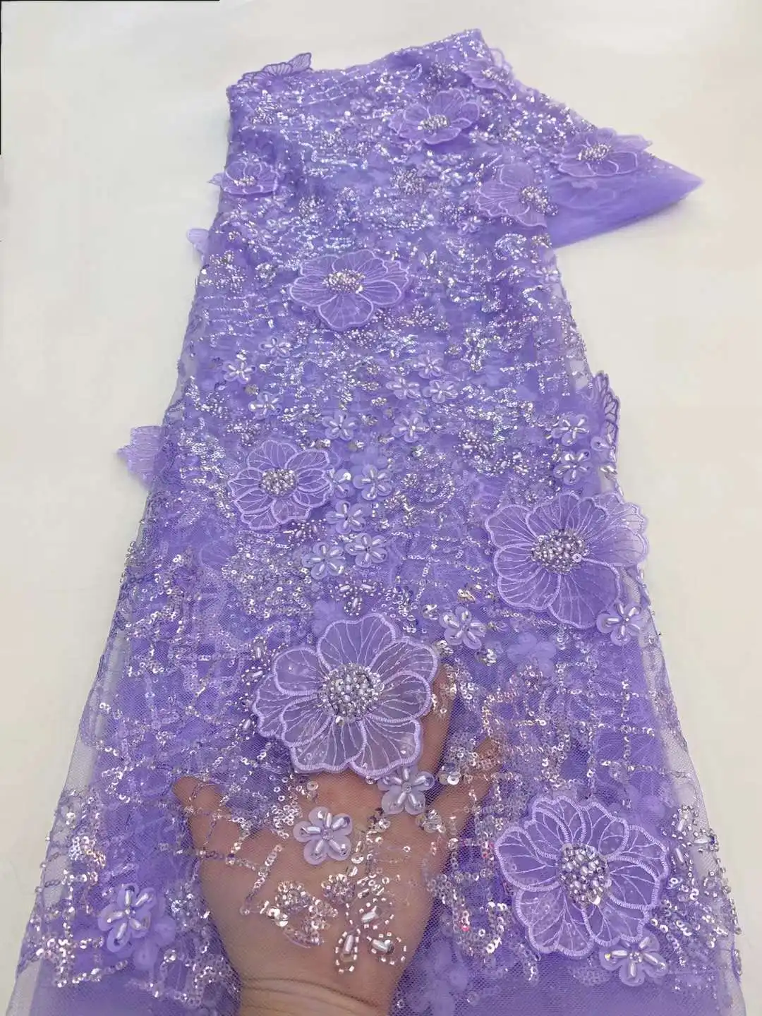 5 ярдов роскошная кружевная ткань ручной работы с бусинами тяжелая 3D вышивка