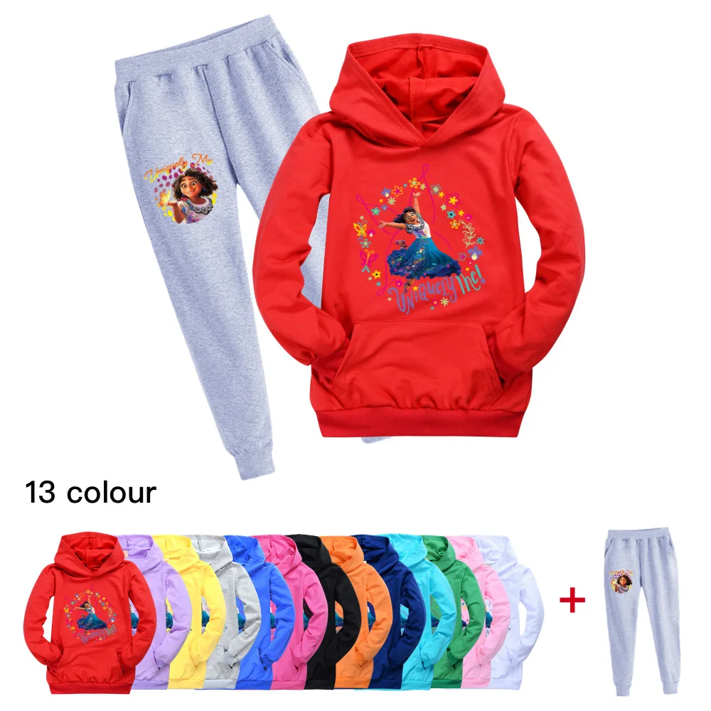 

2022 Encanto New Cartoon Printed Baby Boys and Girls Hoodie + Trousers Sports Suit Children's Clothing 4-14 Years Old