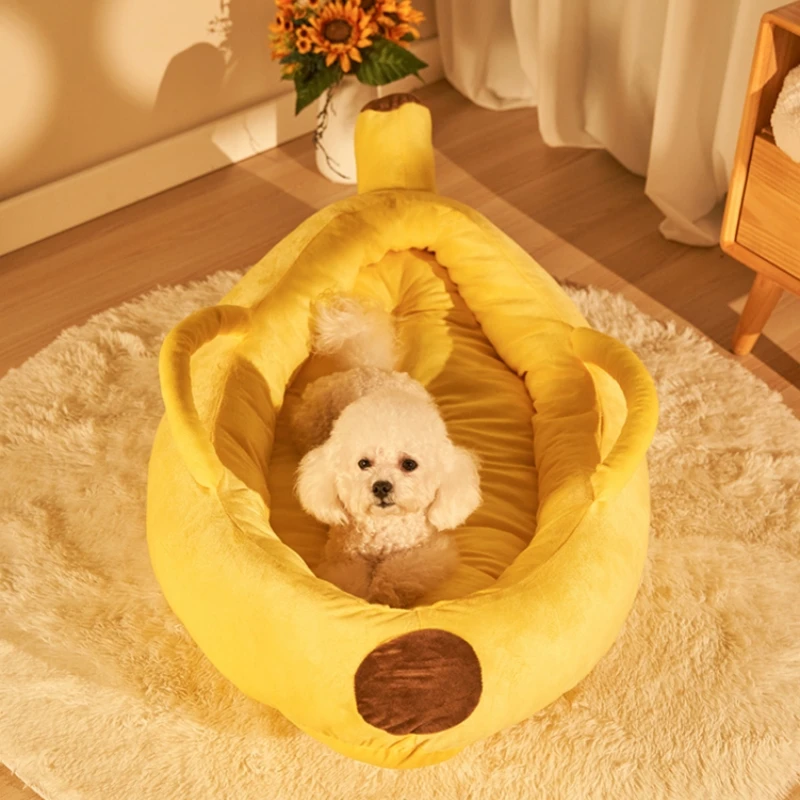 

Cat Bed Semi-Enclosed Warm Pet Beds Banana Boat Dog Kennel Kittens Basket Cushion Cat House Tent Puppy Cave Cats Homes Toys