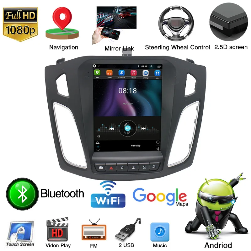 Автомагнитола 2 Din 9 7 дюйма Android 11 GPS Wi-Fi для Ford Focus 12-18 Вт/Canbus мультимедийный
