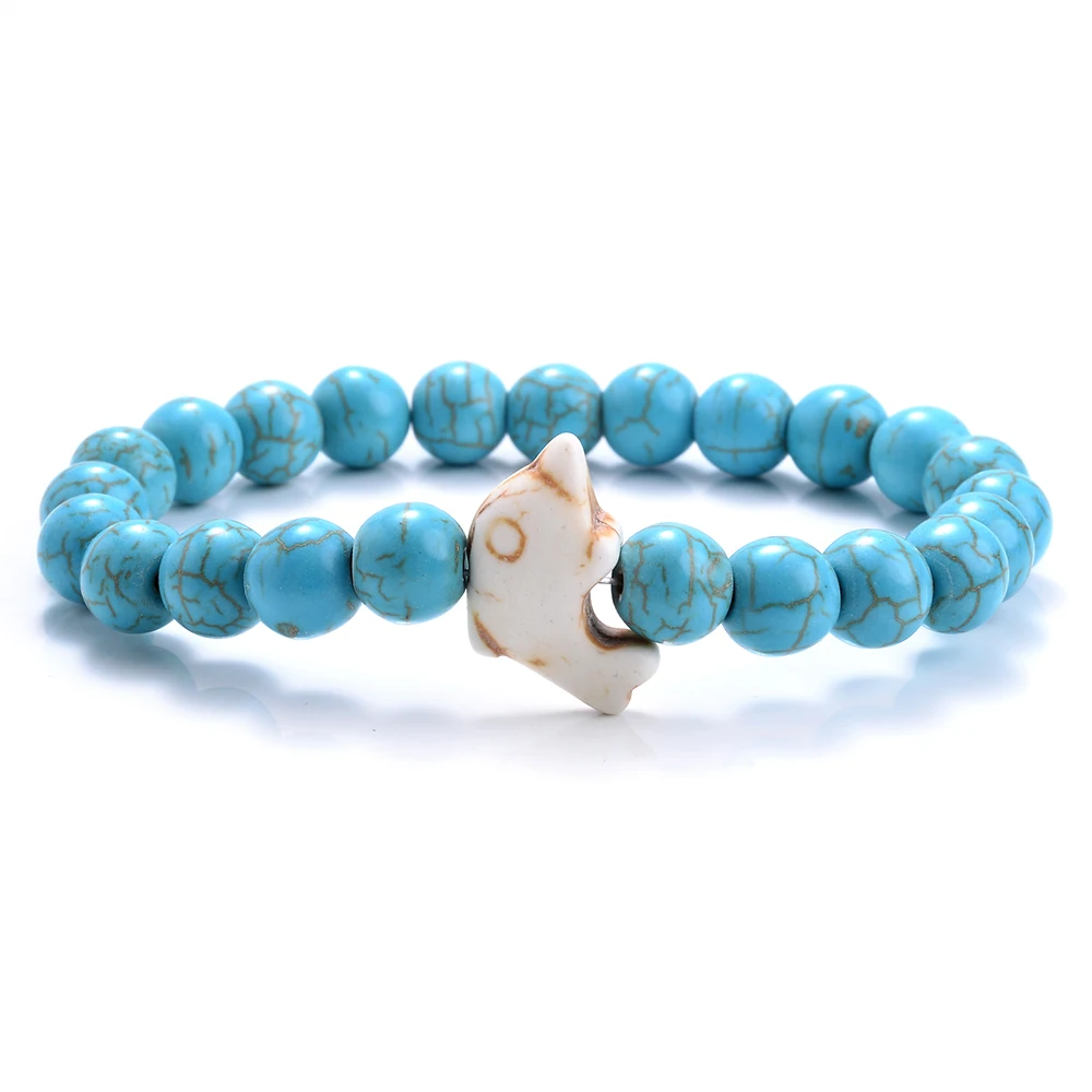 Модный браслет с дельфином подвесками из натурального бирюзы амазонита агата