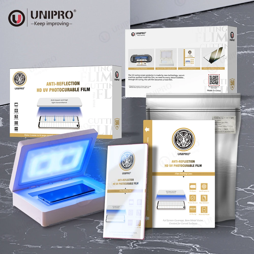 UNIPRO 50Pcs UV HD Matte Privacy Anti-peep Tempered Glass Screen Protector Mobile Phone Curved Film for CA390 Machine Plottor